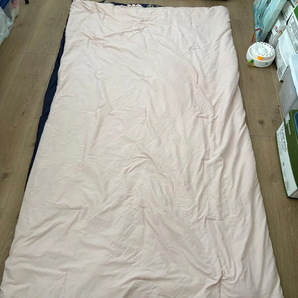 Navy Blue  Pink Floral King Comforter Polyester Peach Cream 108x94 Reversible